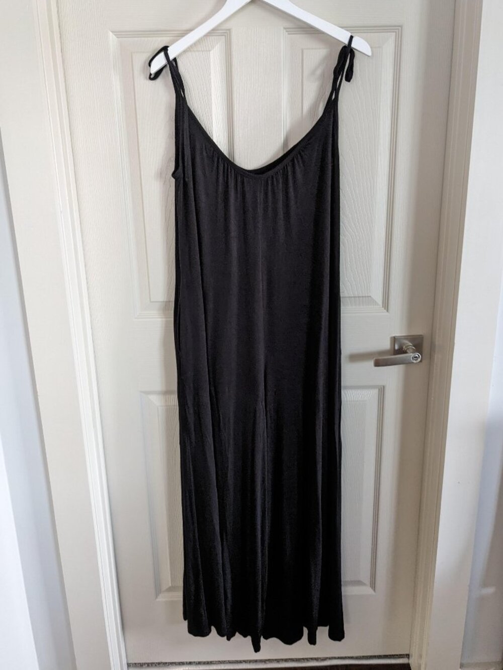 Mono B Tie Shoulder Wide Leg Jumpsuit w/Pockets SM Black